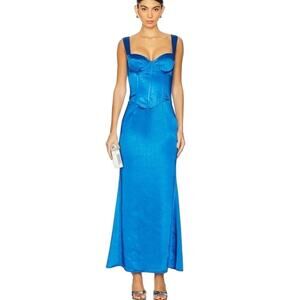 Runaway the Label Oura Maxi‎ Dress in Cobalt Blue Satin, Bustier, REVOLVE, Large